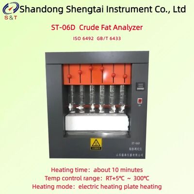 6 Work Units Feed Crude Fat Analyzer RT+5℃ ～ 300℃ Soxhlet Extraction Principle ISO 6492